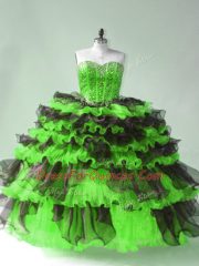 Ball Gowns Organza Sweetheart Sleeveless Beading and Ruffles and Ruffled Layers Floor Length Lace Up Quinceanera Dresses