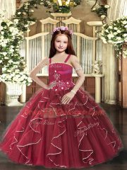Sleeveless Beading and Ruffles Lace Up Kids Pageant Dress