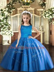 Wonderful Floor Length Ball Gowns Sleeveless Blue Pageant Gowns Lace Up