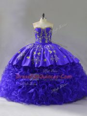 Purple Sleeveless Brush Train Embroidery and Ruffles Floor Length 15 Quinceanera Dress