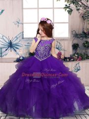 Elegant Purple Sleeveless Organza Zipper Winning Pageant Gowns for Party and Sweet 16 and Wedding Party