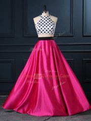 Scoop Sleeveless Satin Prom Gown Ruching Lace Up