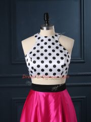 Scoop Sleeveless Satin Prom Gown Ruching Lace Up