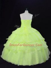 Custom Designed Yellow Green Sweetheart Neckline Ruffles and Hand Made Flower Sweet 16 Dresses Sleeveless Lace Up