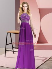 Beauteous Purple Sleeveless Floor Length Beading Backless Prom Dress