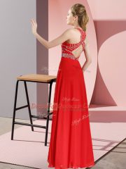 Beauteous Purple Sleeveless Floor Length Beading Backless Prom Dress