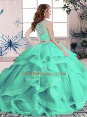 Lilac Tulle Lace Up Sweet 16 Dress Sleeveless Floor Length Beading and Lace and Ruffles