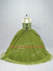 Ball Gowns Sleeveless Olive Green 15th Birthday Dress Brush Train Lace Up