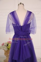 Super Purple Empire Tulle Straps Sleeveless Ruching Floor Length Zipper Vestidos de Damas