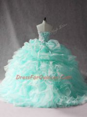 Apple Green Side Zipper 15 Quinceanera Dress Beading and Ruffles and Pick Ups Sleeveless Brush Train