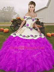 Purple Sleeveless Floor Length Embroidery and Ruffles Lace Up Sweet 16 Quinceanera Dress