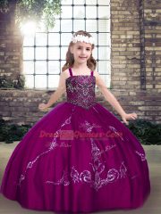 Beading Glitz Pageant Dress Fuchsia Lace Up Sleeveless Floor Length