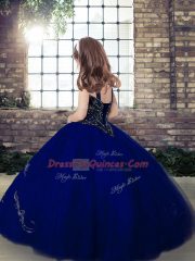 Beading Glitz Pageant Dress Fuchsia Lace Up Sleeveless Floor Length