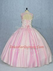 Baby Pink Sleeveless Floor Length Beading and Appliques Backless Quinceanera Gown