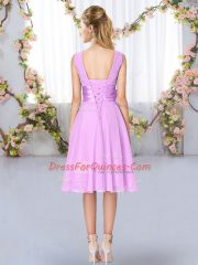 V-neck Sleeveless Chiffon Quinceanera Court Dresses Hand Made Flower Lace Up