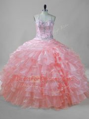 Floor Length Ball Gowns Sleeveless Pink Vestidos de Quinceanera Lace Up