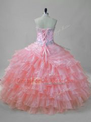 Floor Length Ball Gowns Sleeveless Pink Vestidos de Quinceanera Lace Up