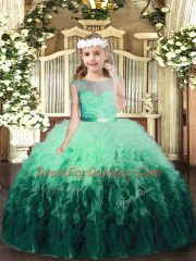 Floor Length Multi-color Pageant Gowns For Girls Tulle Sleeveless Lace and Ruffles