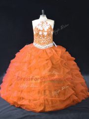 Orange Quinceanera Dress Sweet 16 and Quinceanera with Pick Ups Halter Top Sleeveless Backless