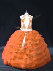 Orange Quinceanera Dress Sweet 16 and Quinceanera with Pick Ups Halter Top Sleeveless Backless