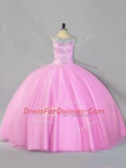 Beauteous Floor Length Baby Pink Quinceanera Dress Scoop Sleeveless Zipper