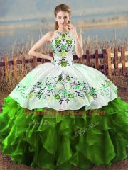 Sleeveless Lace Up Floor Length Embroidery and Ruffles Quinceanera Gown
