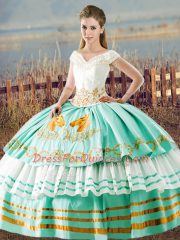 Apple Green Sleeveless Embroidery and Ruffled Layers Floor Length Quinceanera Dresses