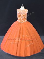 Tulle Scoop Sleeveless Lace Up Beading Sweet 16 Dress in Orange