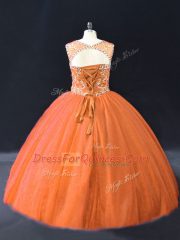 Tulle Scoop Sleeveless Lace Up Beading Sweet 16 Dress in Orange