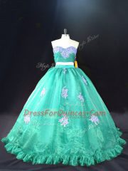 Turquoise Sleeveless Appliques Zipper Quinceanera Dress
