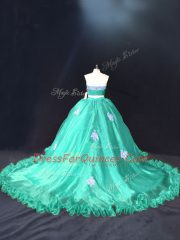 Turquoise Sleeveless Appliques Zipper Quinceanera Dress