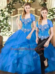 Blue Sweet 16 Dress Military Ball and Sweet 16 and Quinceanera with Beading and Ruffles Sweetheart Sleeveless Lace Up