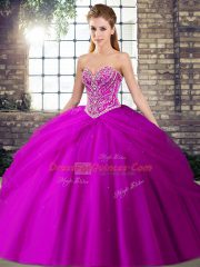 Edgy Fuchsia Sleeveless Beading and Pick Ups Lace Up Quinceanera Gowns