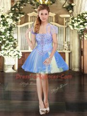 Inexpensive Strapless Sleeveless Lace Up Prom Evening Gown Lavender Tulle