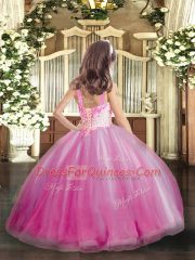 Beading Pageant Gowns For Girls Hot Pink Lace Up Sleeveless Floor Length