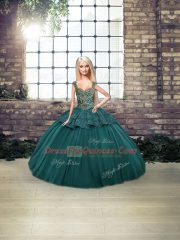 Floor Length Green Vestidos de Quinceanera Straps Sleeveless Lace Up