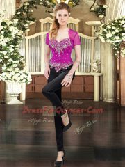 Best Selling Fuchsia Organza Lace Up Quinceanera Gowns Sleeveless Floor Length Beading and Ruffles and Pick Ups