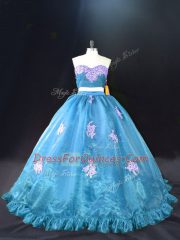 Clearance Sweetheart Sleeveless Organza Quinceanera Dresses Appliques Brush Train Zipper