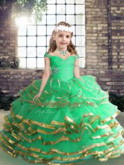Sleeveless Asymmetrical Beading and Ruffles Lace Up Little Girls Pageant Dress Wholesale with Apple Green