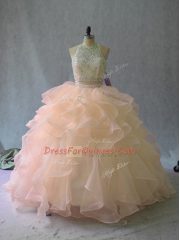 Peach 15th Birthday Dress Halter Top Sleeveless Backless