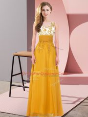 Scoop Sleeveless Chiffon Quinceanera Court of Honor Dress Appliques Backless
