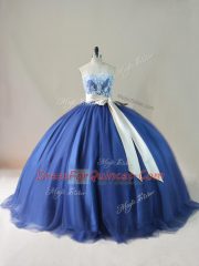 Tulle Sleeveless Quinceanera Gown Brush Train and Appliques and Sashes ribbons and Bowknot