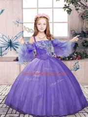 Straps Sleeveless Tulle Little Girls Pageant Dress Beading Lace Up