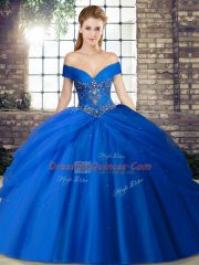 Sleeveless Brush Train Beading and Pick Ups Lace Up 15 Quinceanera Dress