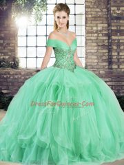 Sleeveless Beading and Ruffles Lace Up Quince Ball Gowns