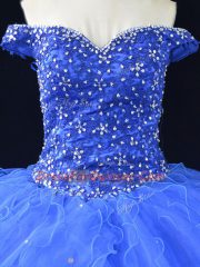 Fancy Blue Sleeveless Beading and Ruffles Floor Length Quinceanera Dress