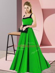 Green Quinceanera Court of Honor Dress Wedding Party with Belt Square Sleeveless Zipper