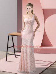 Customized Floor Length Column/Sheath Sleeveless Baby Pink Prom Evening Gown Criss Cross