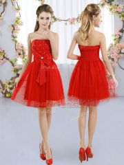 Gorgeous Strapless Sleeveless Tulle Dama Dress Beading and Bowknot Side Zipper