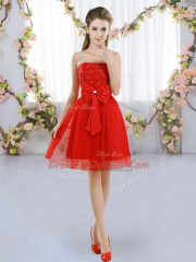 Gorgeous Strapless Sleeveless Tulle Dama Dress Beading and Bowknot Side Zipper
